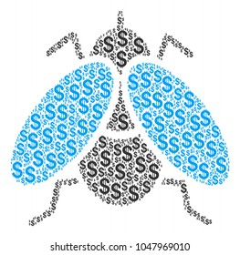 Fly Insect composition of dollar symbols. Vector dollar currency pictograms are composed into fly insect mosaic.