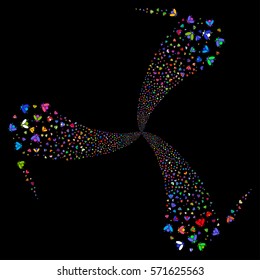 Fly Insect fireworks swirl rotation. Vector illustration style is flat bright multicolored iconic symbols on a black background. Object twirl combined from random symbols.