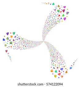 Fly Insect fireworks swirl rotation. Vector illustration style is flat bright multicolored iconic symbols on a white background. Object whirlpool created from random symbols.