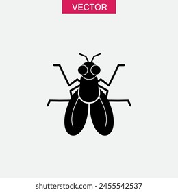 Icono plano del insecto de la mosca, ilustración plana negra del símbolo de la plaga de la mosca para el Web y el App..eps