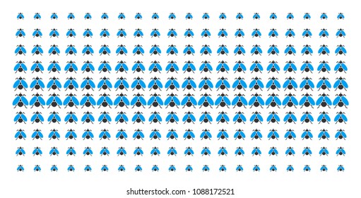 Fly insect icon halftone pattern, constructed for backgrounds, covers, templates and abstract compositions. Vector fly insect pictograms arranged into halftone grid.