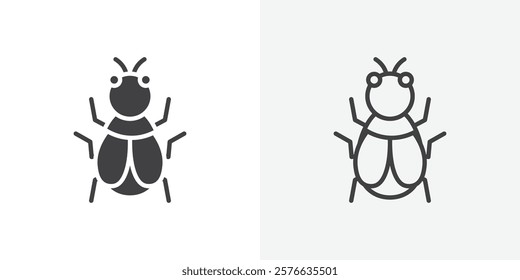 Fly insect icon set in black flat solid and outlined style.