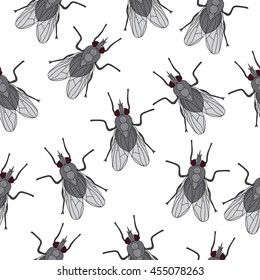 Fly insect seamless texture. Fly wallpaper, background. Vector illustration