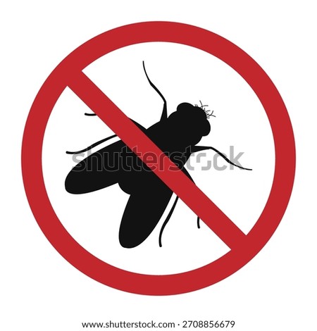 Fly insect stop warning sign. pest control and disinfection service, warning or beware. fly or tsetse fly, African bloodsucking fly, disease prevention and health sanitary disinfection.