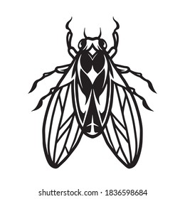Fly insect tattoo template in vintage monochrome style isolated vector illustration
