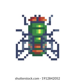 Fly insects pixel art 80s style icon. Element design for stickers, logo, embroidery, mobile app. Video game assets sprite sheet. Isolated vector illustration.