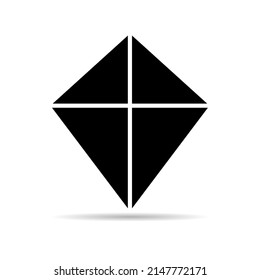Fly kite icon with shadow, hobby outdoor activity symbol, wind air game vector illustration .