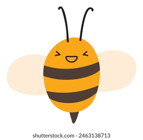 Fly laughing Bee Emoji Icon. Cute kid character. Object summer Symbol flat Vector Honey Art. Cartoon element for web or typographic design, poster