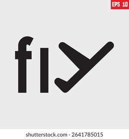 Fly Lettering Typography Word Mark for Flight Aircraft Airplane Aviation minimal Vector logo design template for airline, airline ticket, travel agency