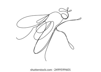 Fly Line Art. Abstract Fly Insect Silhouette Outline Doodle Contour Hand Drawn Illustration. Curve Line Symbol Icon. Editable Thin vector Stroke. Continuous Line Sketch Line Art Fly Insect