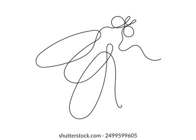 Fly Line Art. Abstract Fly Insect Silhouette Outline Doodle Contour Hand Drawn Illustration. Curve Line Symbol Icon. Editable Thin vector Stroke. Continuous Line Sketch Line Art Fly Insect