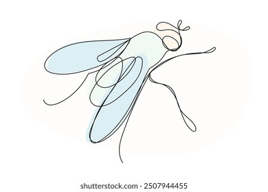 Fly Line Art. Abstract Fly Insect Silhouette Outline Doodle Contour Hand Drawn Illustration. Curve Line Symbol Icon. Editable Thin vector Stroke. Continuous Line Sketch Line Art Fly Insect