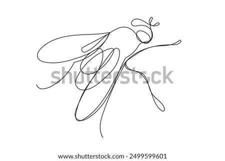 Fly Line Art. Abstract Fly Insect Silhouette Outline Doodle Contour Hand Drawn Illustration. Curve Line Symbol Icon. Editable Thin vector Stroke. Continuous Line Sketch Line Art Fly Insect