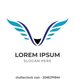fly logo template with flat blue and black color style
