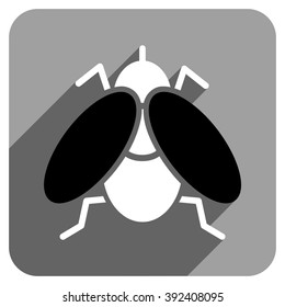 Fly long shadow vector icon. Style is a flat fly iconic symbol on a gray square background.