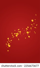 Fly Metal Money Vector Red Background. Shiny Cash Fall Poster. Golden Finance Magazine. Cartoon Dollar Certificate.