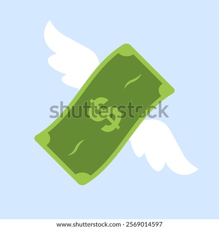 Fly money icon. Flat style. Vector icon.