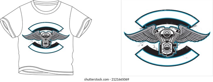 el color de fondo del diseño de camisetas de motor de mosca es blanco y el color de la camiseta es un hermoso color blanco y hermoso diseño