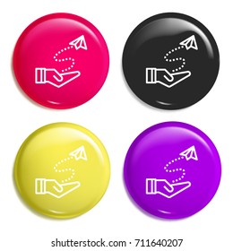 Fly multi color glossy badge icon set. Realistic shiny badge icon or logo mockup