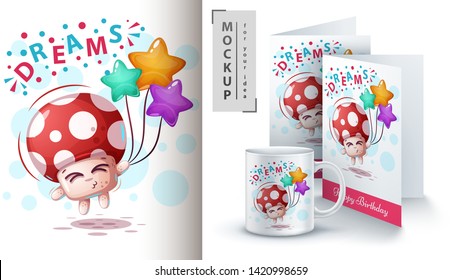 Fly mushroom - mockup for your idea. Vector eps 10