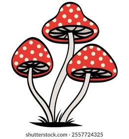 Fly Mushroom Red Illustration Autumn Mushroom Cap and Stem