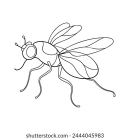 Fly one line continuous line art vector illustration on white background