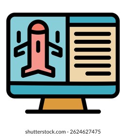 Fly online search icon. Outline fly online search vector icon color flat isolated