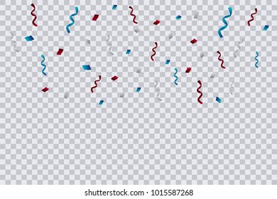 Fly out Confetti template with transparent background. Festive and birthday background
