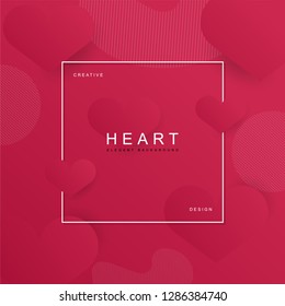 Fly out heart shapes abstract banner red isolated, with space for text, usable for web, landing page, social media, print, banner, backdrop, background template. Valentines day celebration.