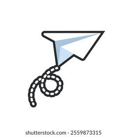 fly paper plane with outline in flat vector design