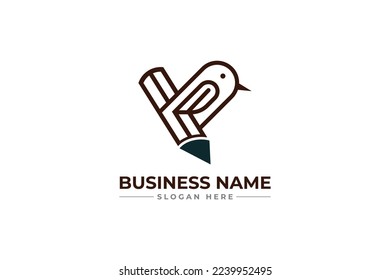 fly pen logo design. bird with pencil logo. bird education logo. child education 