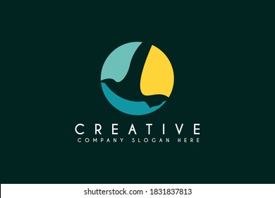 Fly Pigeon bird logo design with negative space style vector illustration. Pigeon logo isolated on black background