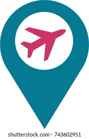 fly, pink plane map marker, mark, blue icon
