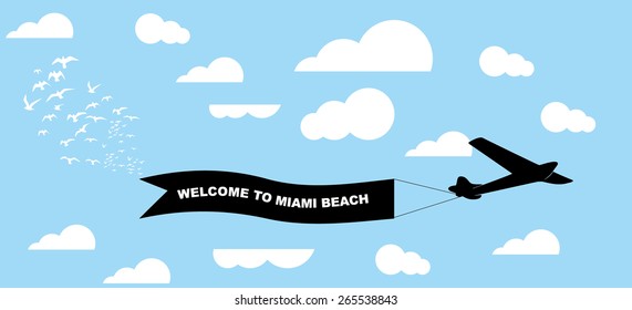 fly plane ribbon vector art