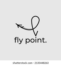 Fly point logo design inspiration. Plane trail line art logo template. Vector Illustration