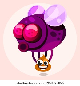 Fly with poop in cartoon style vector illustration