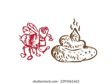 Fly is ready to eat poop cartoon. Editable Clip Art.