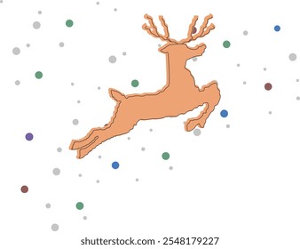 Fly reindeer in colorful round circle background, Christmas vintage greeting design