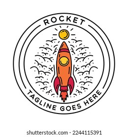 Fly Rocket Logo Design Vintage Emblem Vector illustration Badge Symbol Icon