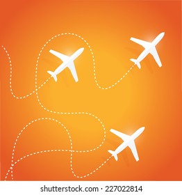 fly routes and airplanes. illustration design over a orange background