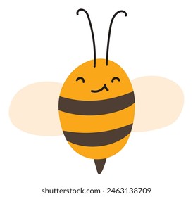 Fly shy Bee Emoji Icon. Cute kid character. Object summer Symbol flat Vector Honey Art. Cartoon element for web or typographic design, poster