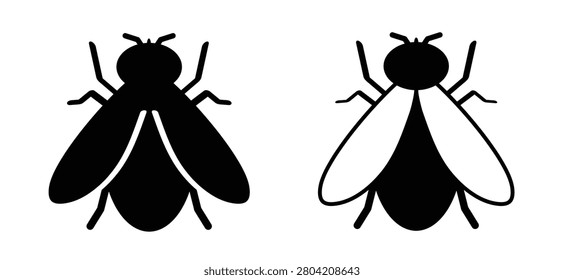 Fly silhouette. Flying animals, macellaria and gadfly, insect, pest or parasite concept. Insect, screw-worm fly or screwworm fly. For fly swatter or mosquito racket or insect killer.