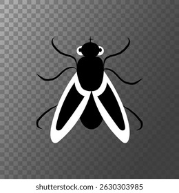 Fly silhouette icon. Black white contrast. Vector insect symbol. Minimal flat style.