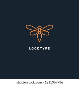 Fly silhouette logo. Vector abstract minimalistic illustration wasp. Bumblebee icon. honey, beekeeping, insect vector flat style logotype modern.