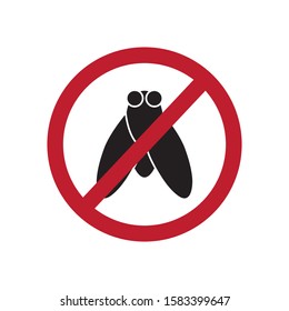 Fly silhouette sign with red crossed out circle on white isolated background. Vector image eps 10