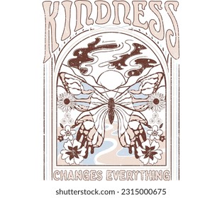 Fly to the sky. Butterfly graphic print design. Wild floral artwork for t shirt print, poster, sticker, background and other uses.