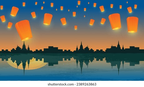 Fliegen Sie die Himmelslaterne so. Loy Krathong Festival, Release Floating Laternen neue Version