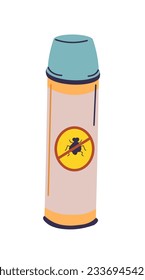 Fly spray or mosquito repellent, isolated bottle with substance against bugs and beetles. Trips and traveling, camping kits and essential supplies for comfortable vacation. Vector in flat style