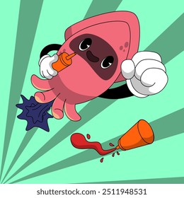 Fly Squid Character Illustration Vintage and Retro Style
