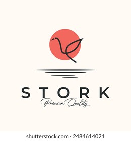 fly stork line art logo vector minimalist illustration design, stork natural wildlife symbol design